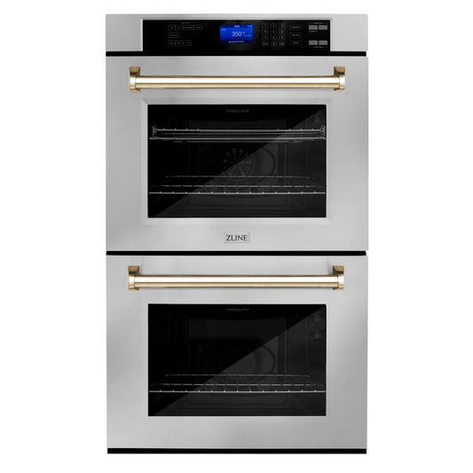 ZLINE Autograph Edition 30" Stainless Steel and Gold Double Wall Oven with Self Clean and True Convection