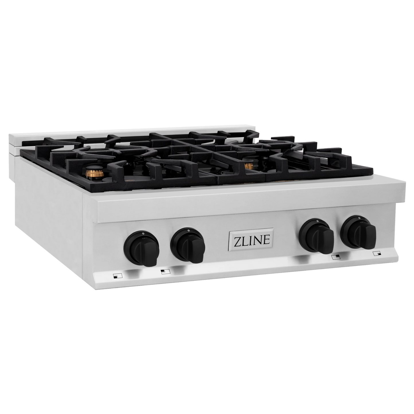 ZLINE Autograph Edition 30" Stainless Steel and Matte Black Accents Porcelain 4 Burner Rangetop