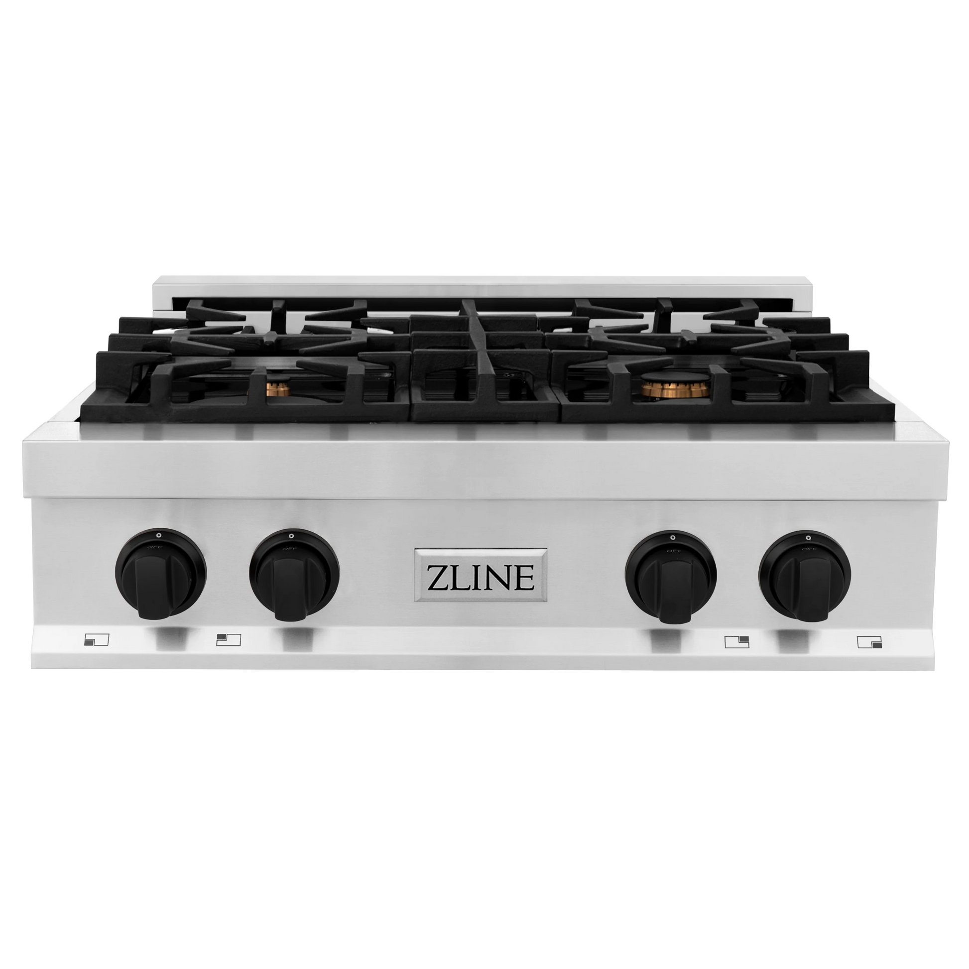 ZLINE Autograph Edition 30" Stainless Steel and Matte Black Accents Porcelain 4 Burner Rangetop