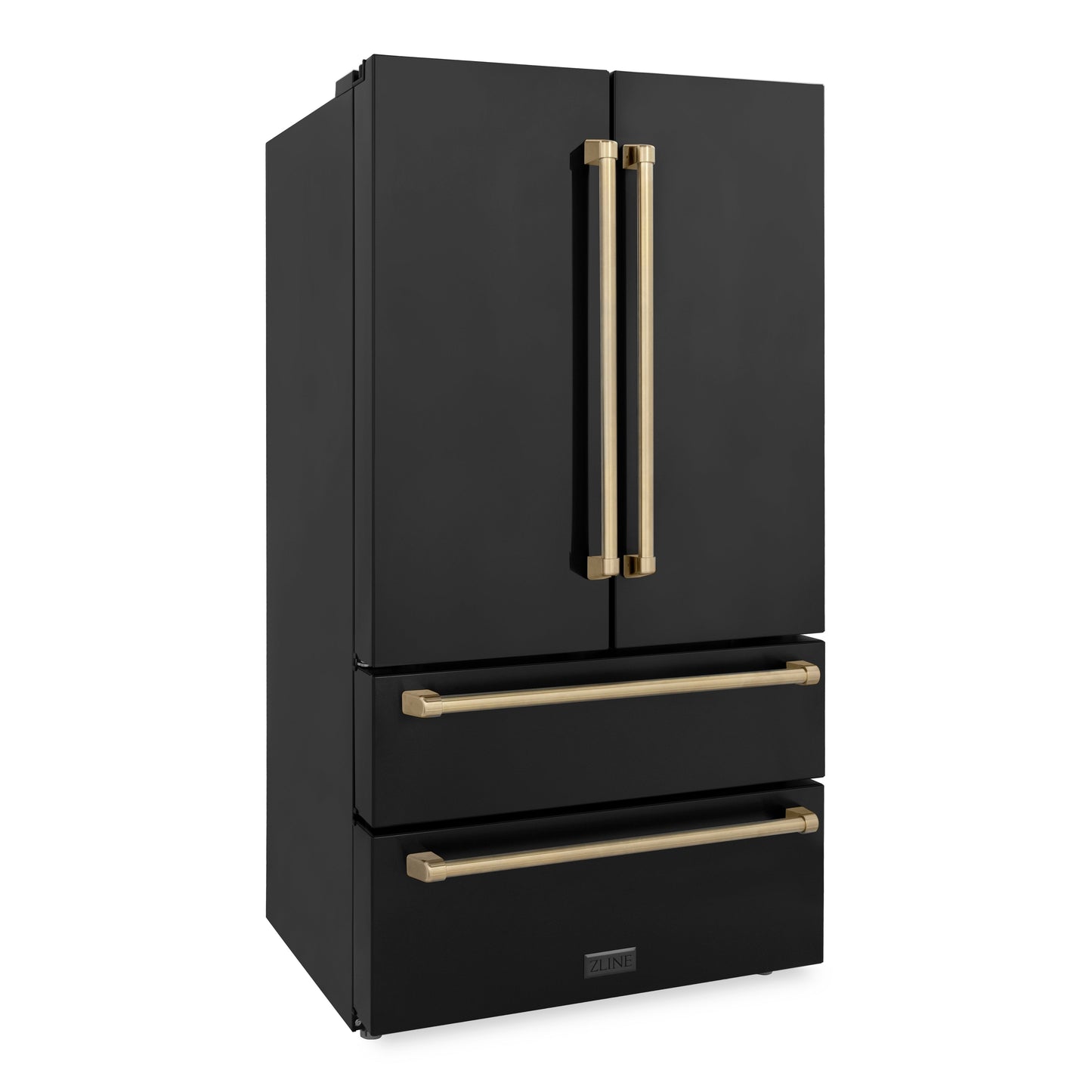 ZLINE Autograph Edition 36" 22.5 cu. ft Fingerprint Resistant Black Stainless Steel With Champagne Bronze Accents Freestanding French Door Refrigerator With Ice Maker