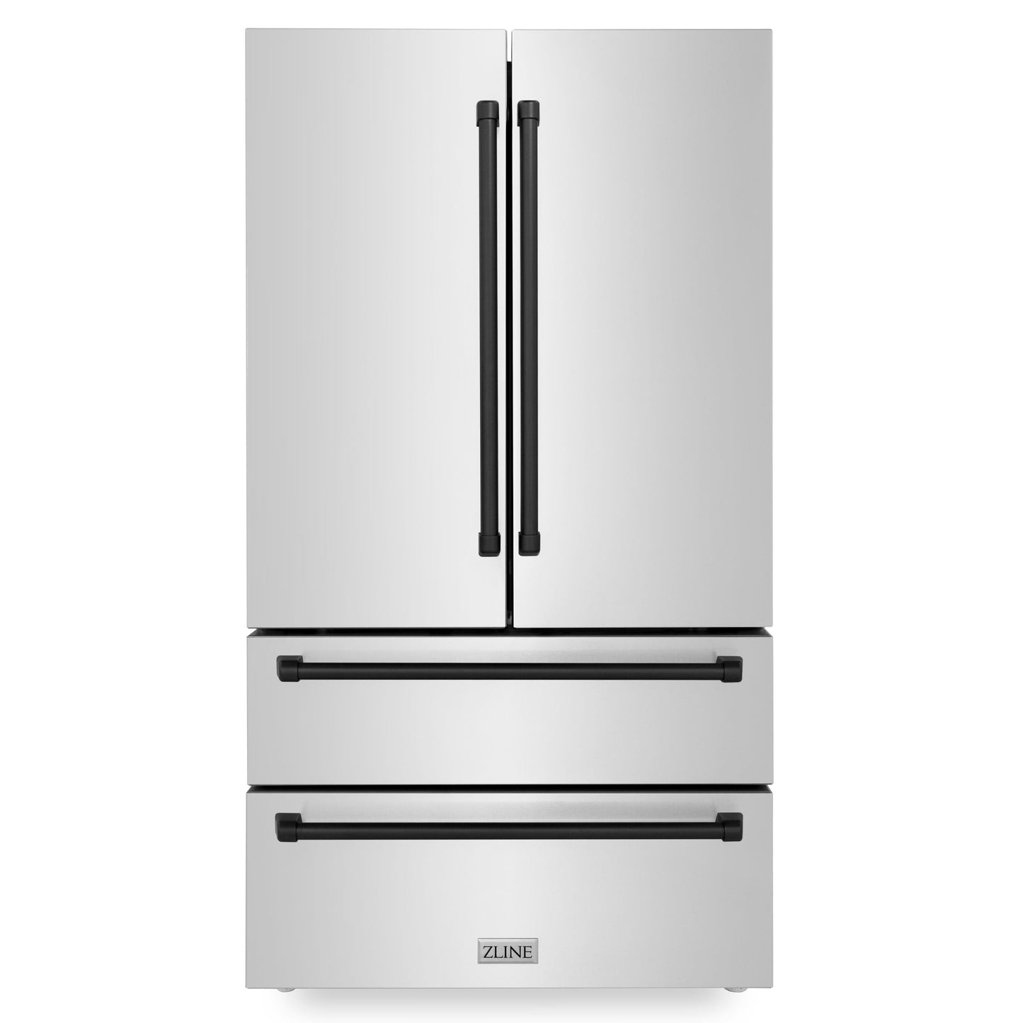 ZLINE Autograph Edition 36" 22.5 cu. ft Fingerprint Resistant Stainless Steel With Matte Black Accents Freestanding French Door Refrigerator With Ice Maker