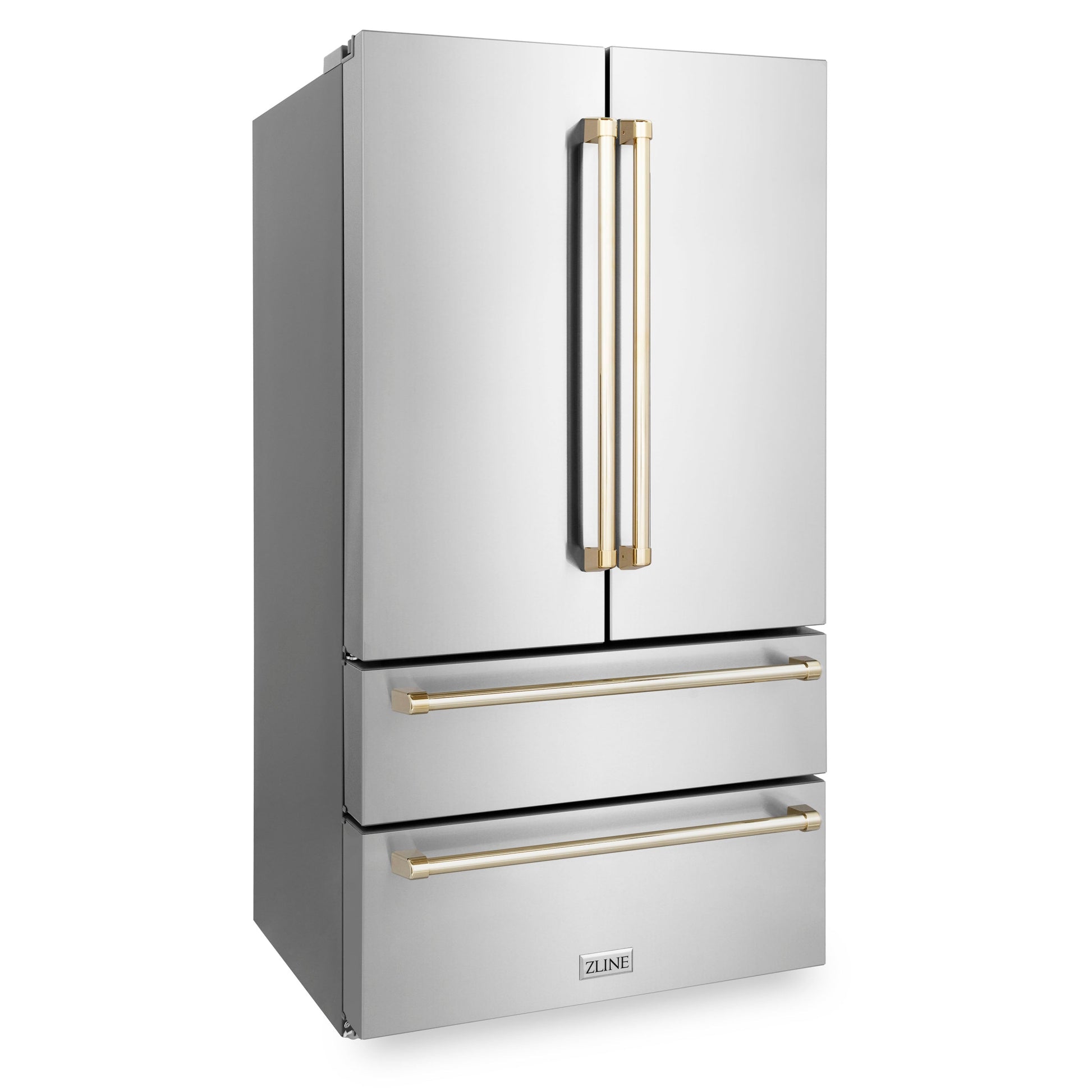 ZLINE Autograph Edition 36" 22.5 cu. ft. Fingerprint Resistant Stainless Steel With Gold Accents Freestanding French Door Refrigerator With Ice Maker