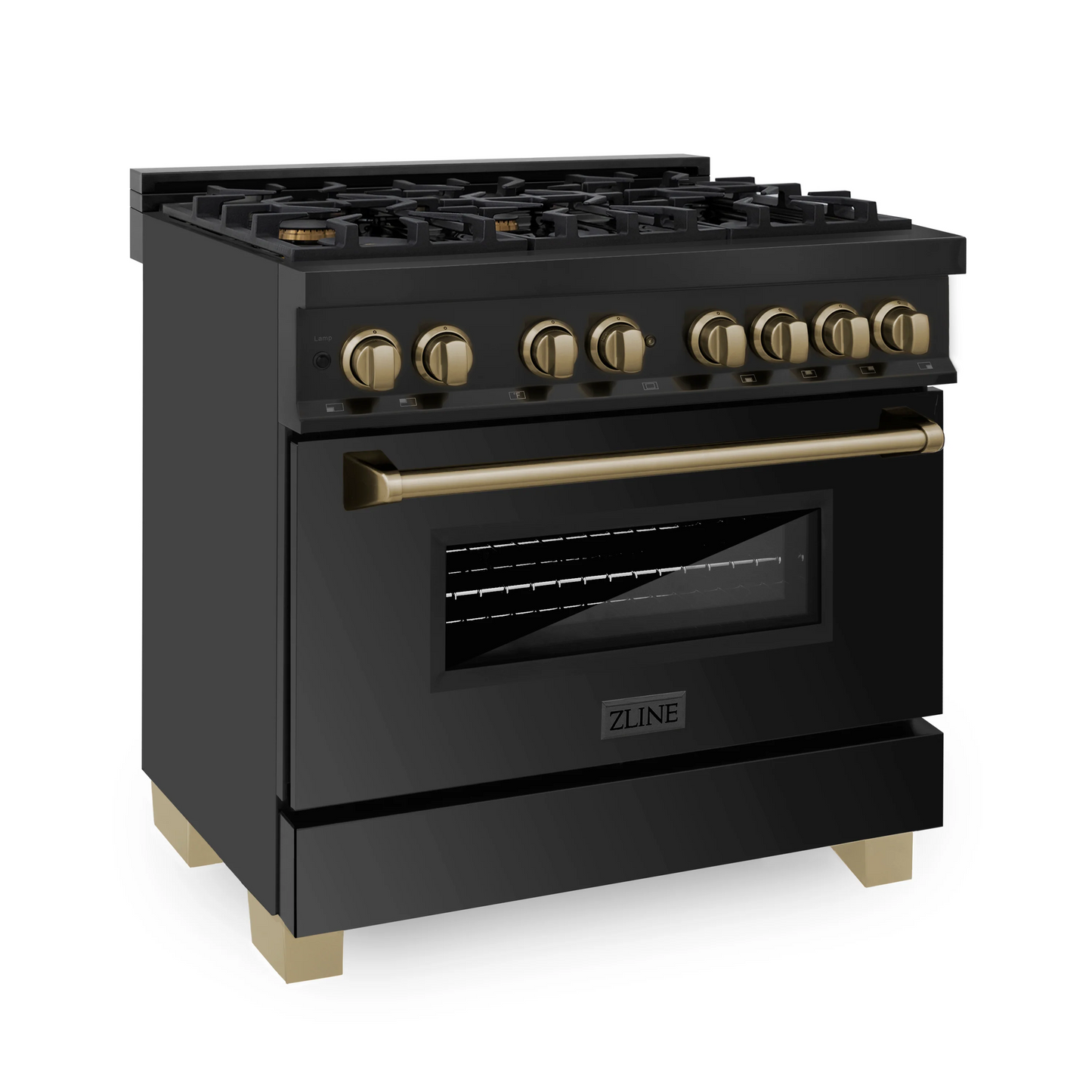 ZLINE Autograph Edition 36" Black Stainless Steel 6 Burner Dual Fuel Range With Champagne Bronze Accents and 4.6 cu. ft. Electric Oven