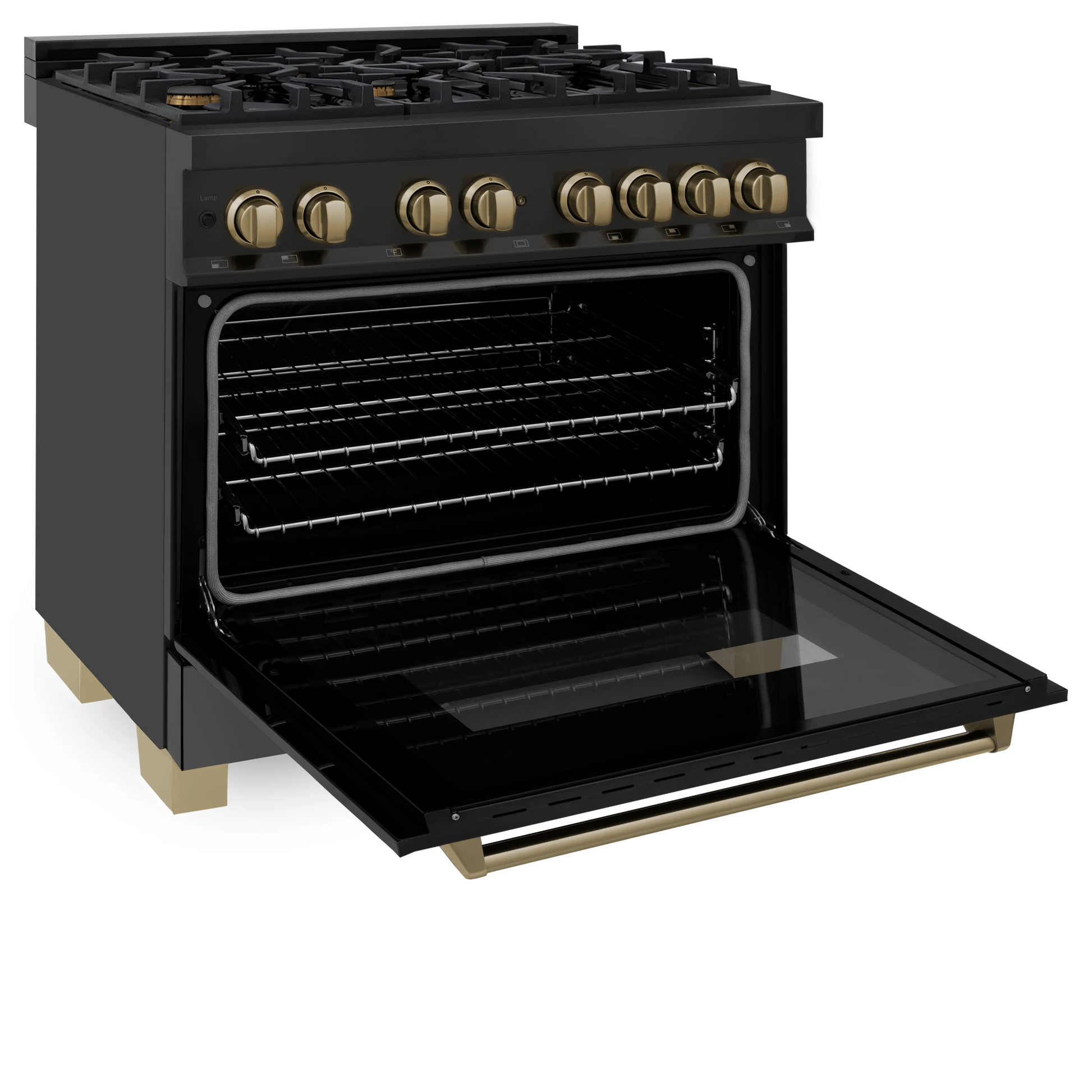 ZLINE Autograph Edition 36" Black Stainless Steel 6 Burner Dual Fuel Range With Champagne Bronze Accents and 4.6 cu. ft. Electric Oven