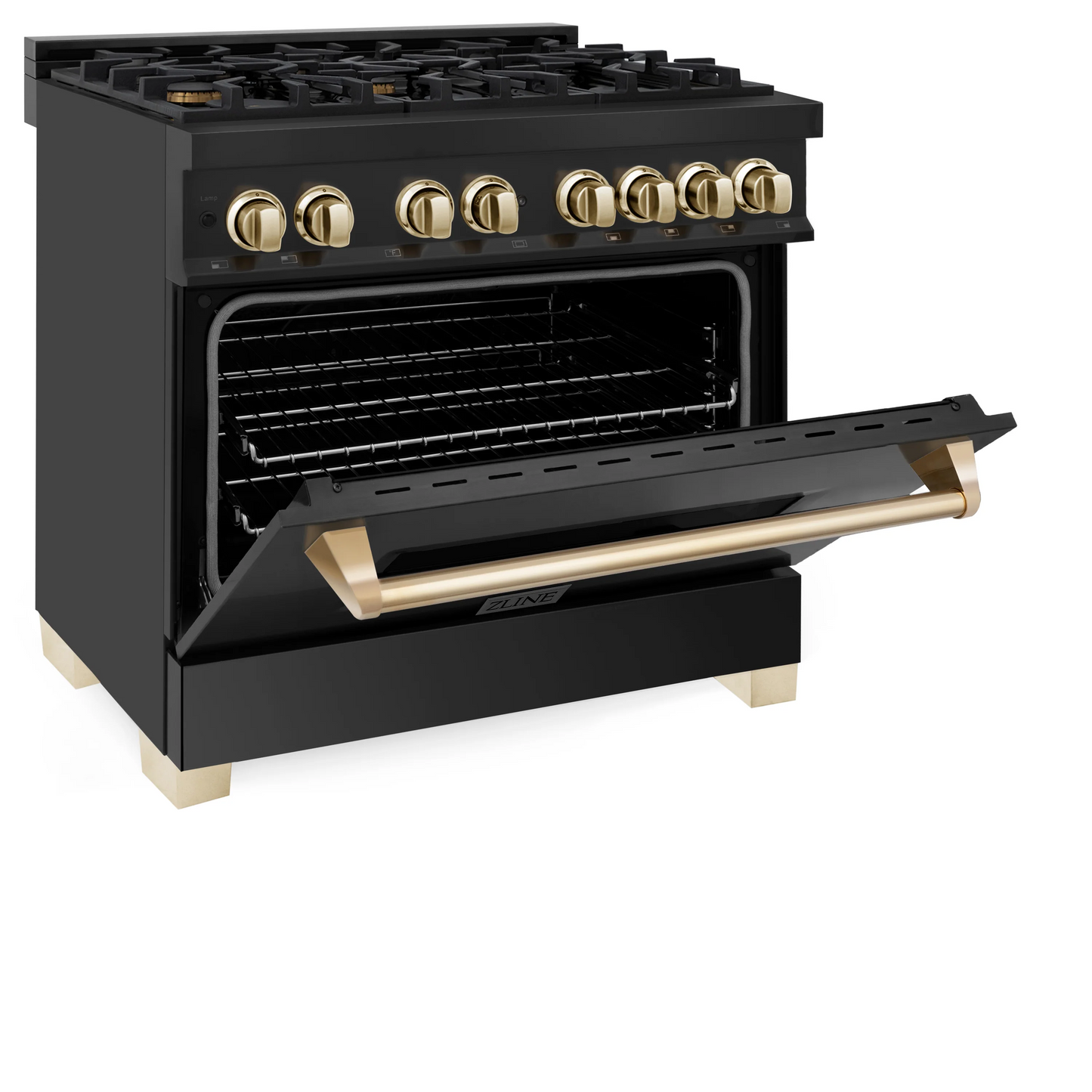 ZLINE Autograph Edition 36" Black Stainless Steel 6 Burner Dual Fuel Range With Gold Accents and 4.6 cu. ft. Electric Oven