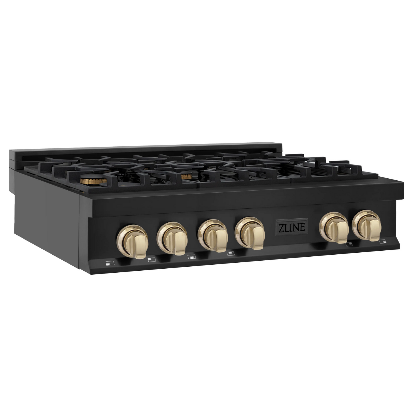 ZLINE Autograph Edition 36" Black Stainless Steel and Gold Accents Porcelain 6 Burner Rangetop