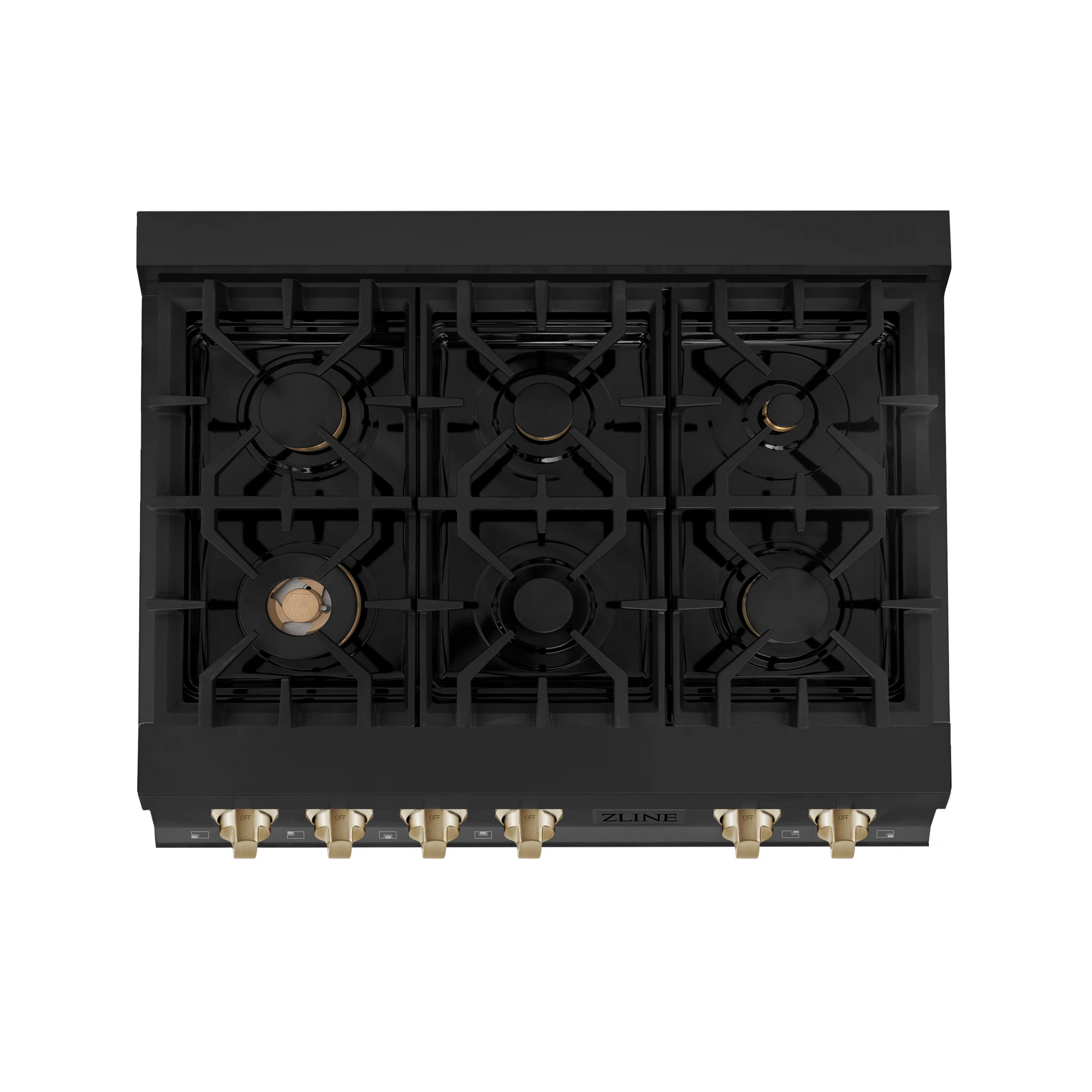 ZLINE Autograph Edition 36" Black Stainless Steel and Gold Accents Porcelain 6 Burner Rangetop