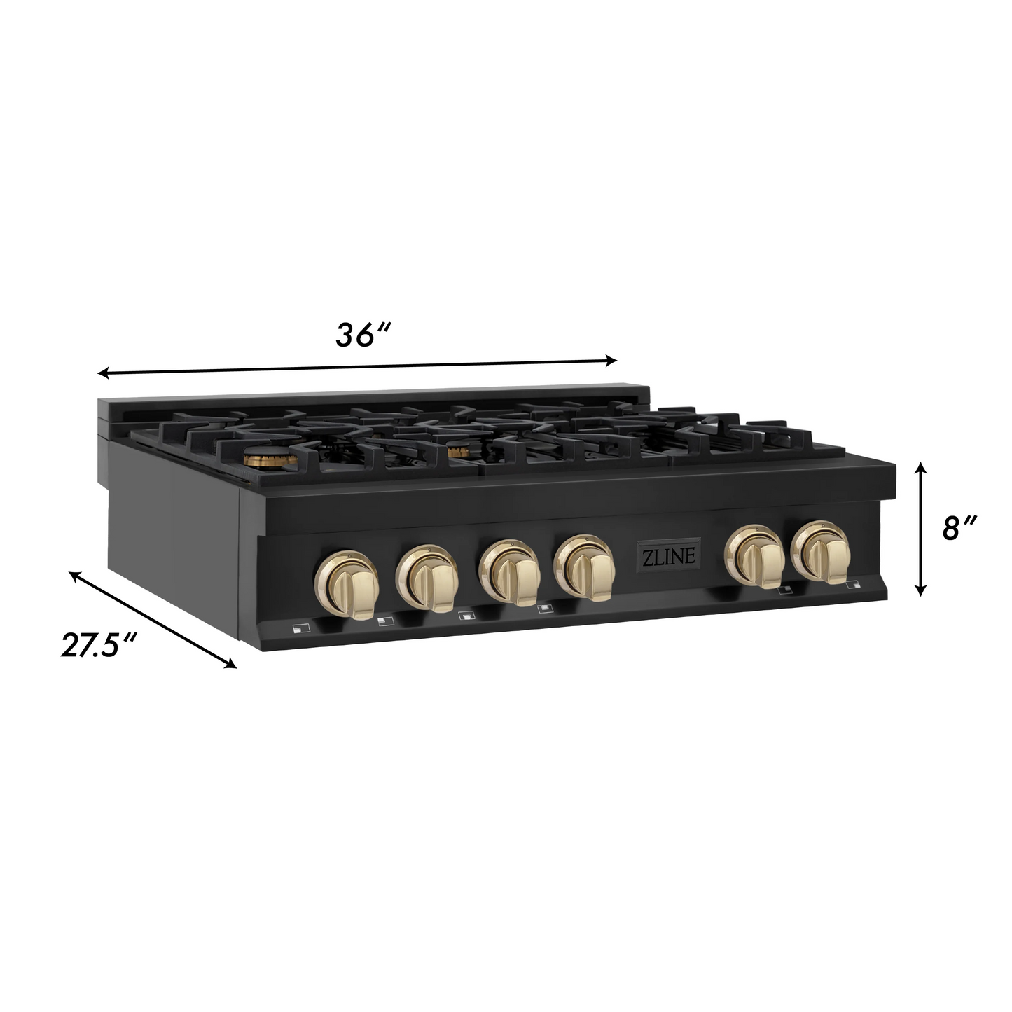 ZLINE Autograph Edition 36" Black Stainless Steel and Gold Accents Porcelain 6 Burner Rangetop