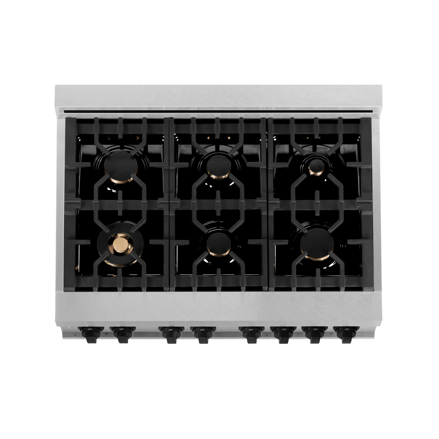 ZLINE Autograph Edition 36" DuraSnow Stainless Steel 6 Burner Dual Fuel Range With Matte Black Accents and 4.6 cu. ft. Electric Oven