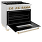ZLINE Autograph Edition 36" DuraSnow Stainless Steel 6 Burner Dual Fuel Range With White Matte Door, Gold Accents and 4.6 cu. ft. Electric Oven