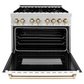 ZLINE Autograph Edition 36" DuraSnow Stainless Steel 6 Burner Dual Fuel Range With White Matte Door, Gold Accents and 4.6 cu. ft. Electric Oven
