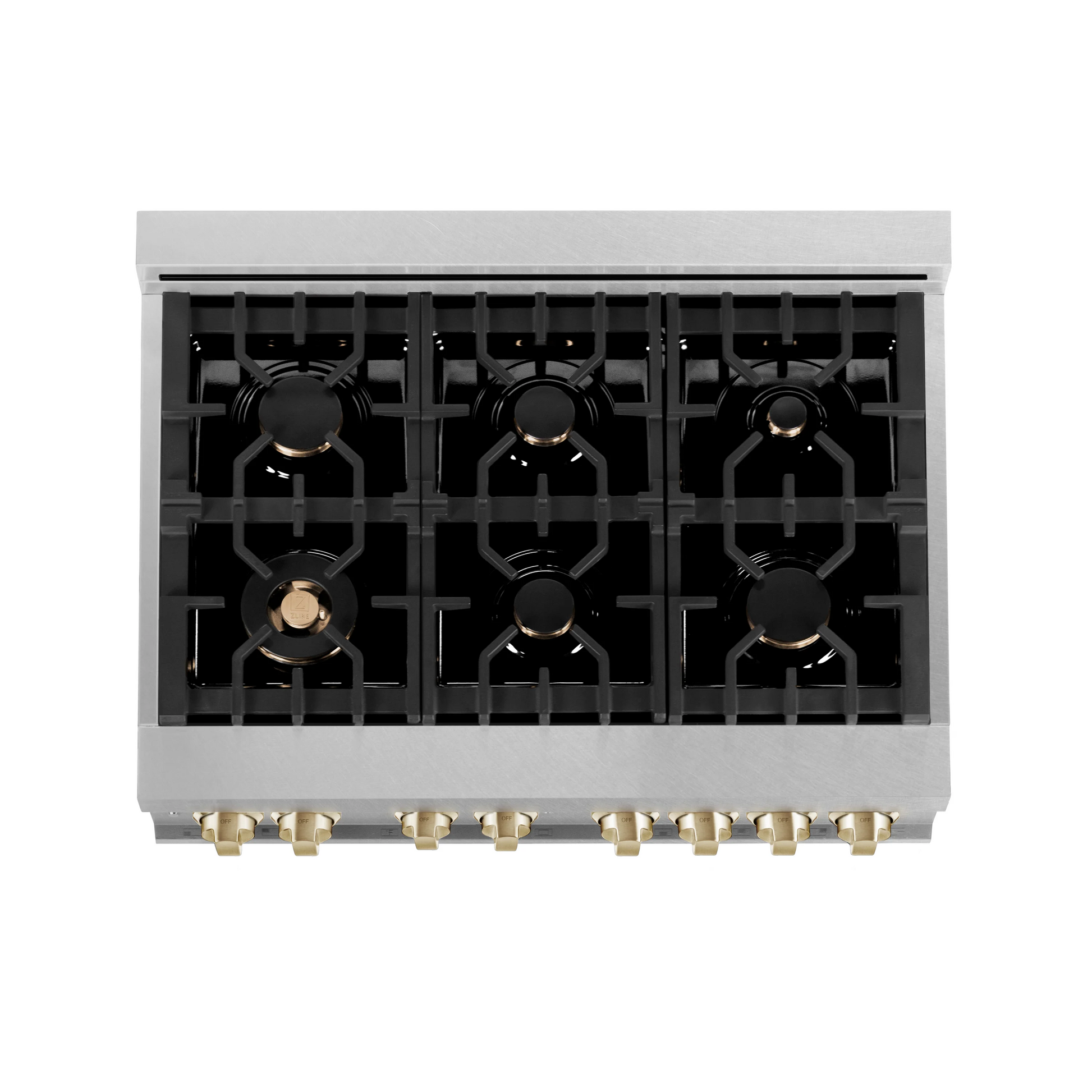 ZLINE Autograph Edition 36" DuraSnow Stainless Steel 6 Burner Dual Fuel Range With White Matte Door, Gold Accents and 4.6 cu. ft. Electric Oven