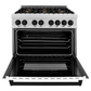 ZLINE Autograph Edition 36" DuraSnow Stainless Steel 6 Burner Dual Fuel Range With White Matte Door, Matte Black Accents and 4.6 cu. ft. Electric Oven