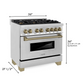 ZLINE Autograph Edition 36" Stainless Steel 6 Burner Dual Fuel Range With Champagne Bronze Accents and 4.6 cu. ft. Electric Oven