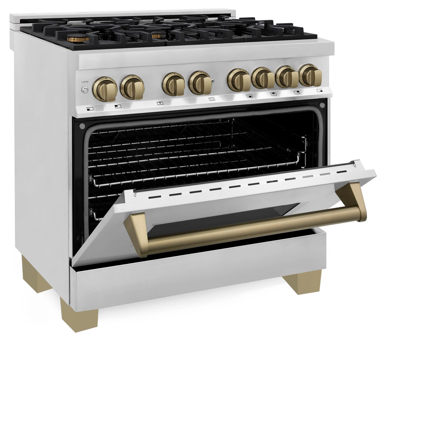 ZLINE Autograph Edition 36" Stainless Steel 6 Burner Dual Fuel Range With Champagne Bronze Accents and 4.6 cu. ft. Electric Oven