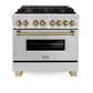 ZLINE Autograph Edition 36" Stainless Steel 6 Burner Dual Fuel Range With Champagne Bronze Accents and 4.6 cu. ft. Electric Oven