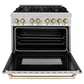 ZLINE Autograph Edition 36" Stainless Steel 6 Burner Dual Fuel Range With Gold Accents and 4.6 cu. ft. Electric Oven