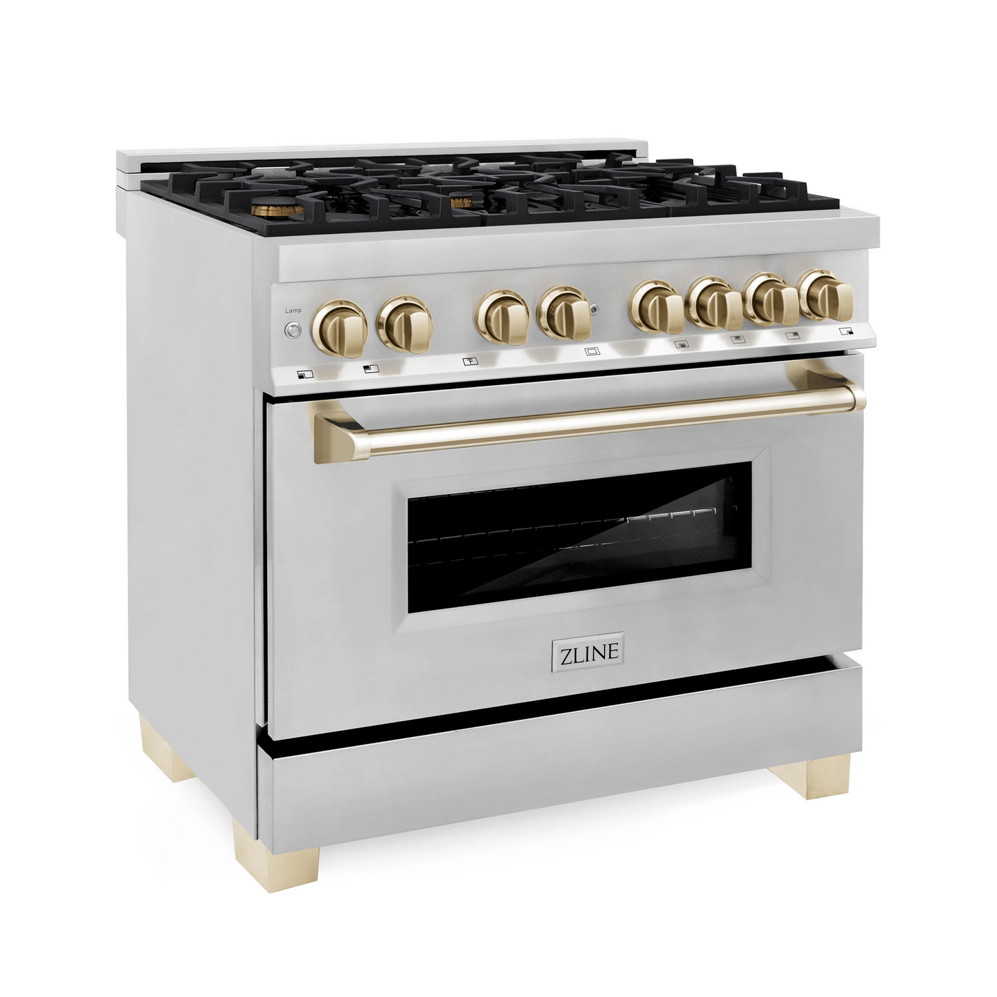 ZLINE Autograph Edition 36" Stainless Steel 6 Burner Dual Fuel Range With Gold Accents and 4.6 cu. ft. Electric Oven