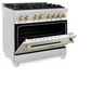 ZLINE Autograph Edition 36" Stainless Steel 6 Burner Dual Fuel Range With Gold Accents and 4.6 cu. ft. Electric Oven