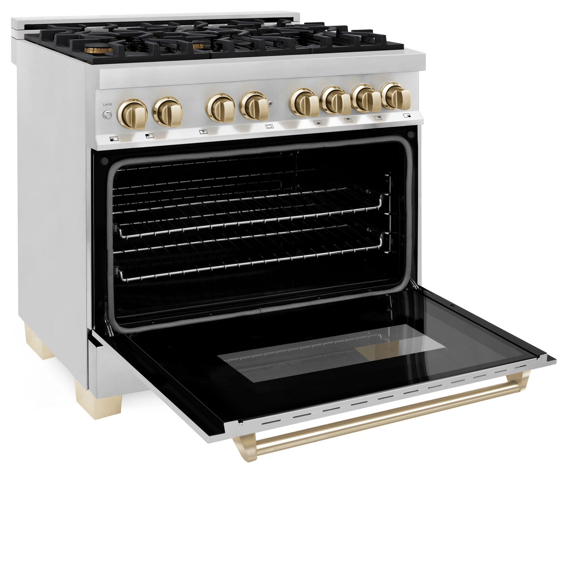 ZLINE Autograph Edition 36" Stainless Steel 6 Burner Dual Fuel Range With Gold Accents and 4.6 cu. ft. Electric Oven