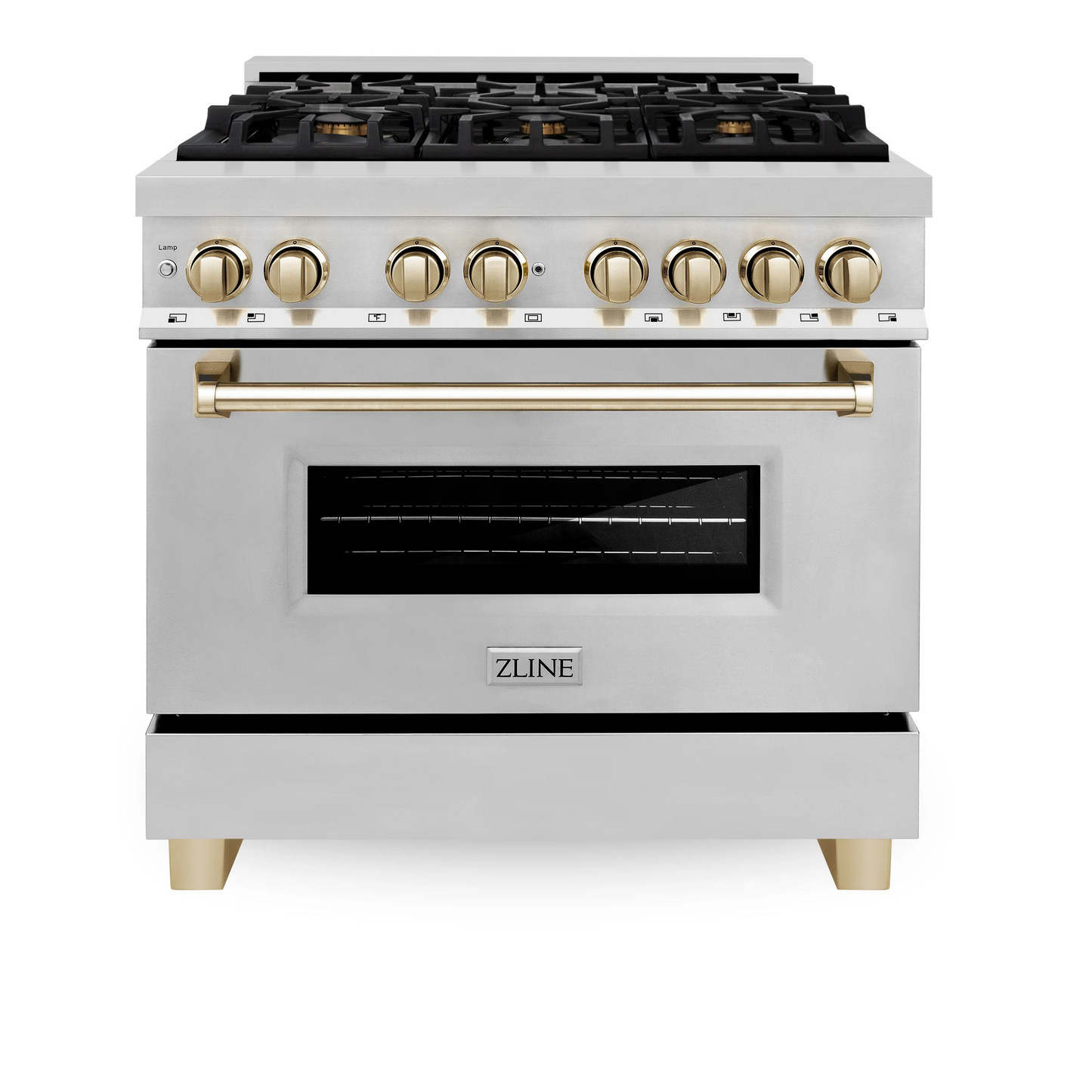 ZLINE Autograph Edition 36" Stainless Steel 6 Burner Dual Fuel Range With Gold Accents and 4.6 cu. ft. Electric Oven