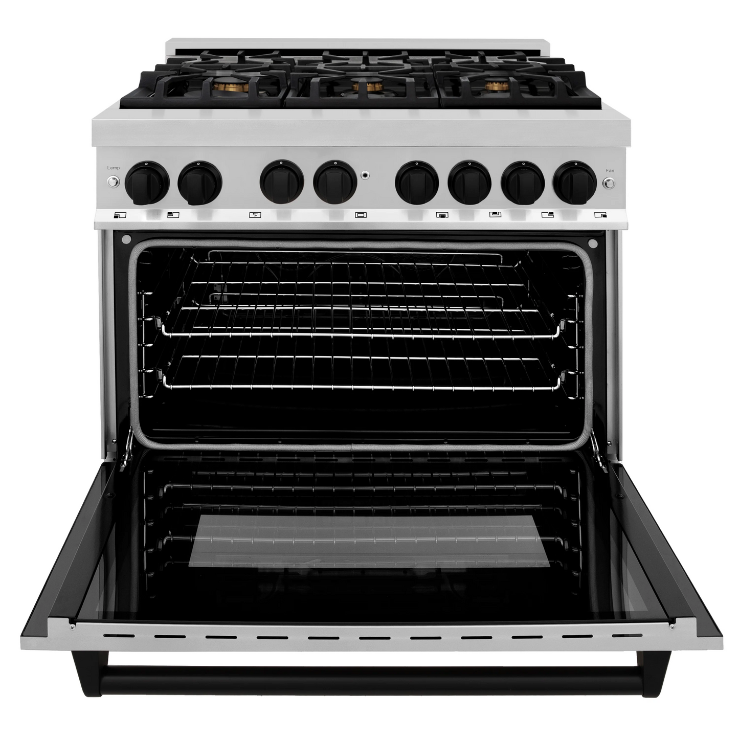 ZLINE Autograph Edition 36" Stainless Steel 6 Burner Dual Fuel Range With Matte Black Accents and 4.6 cu. ft. Electric Oven