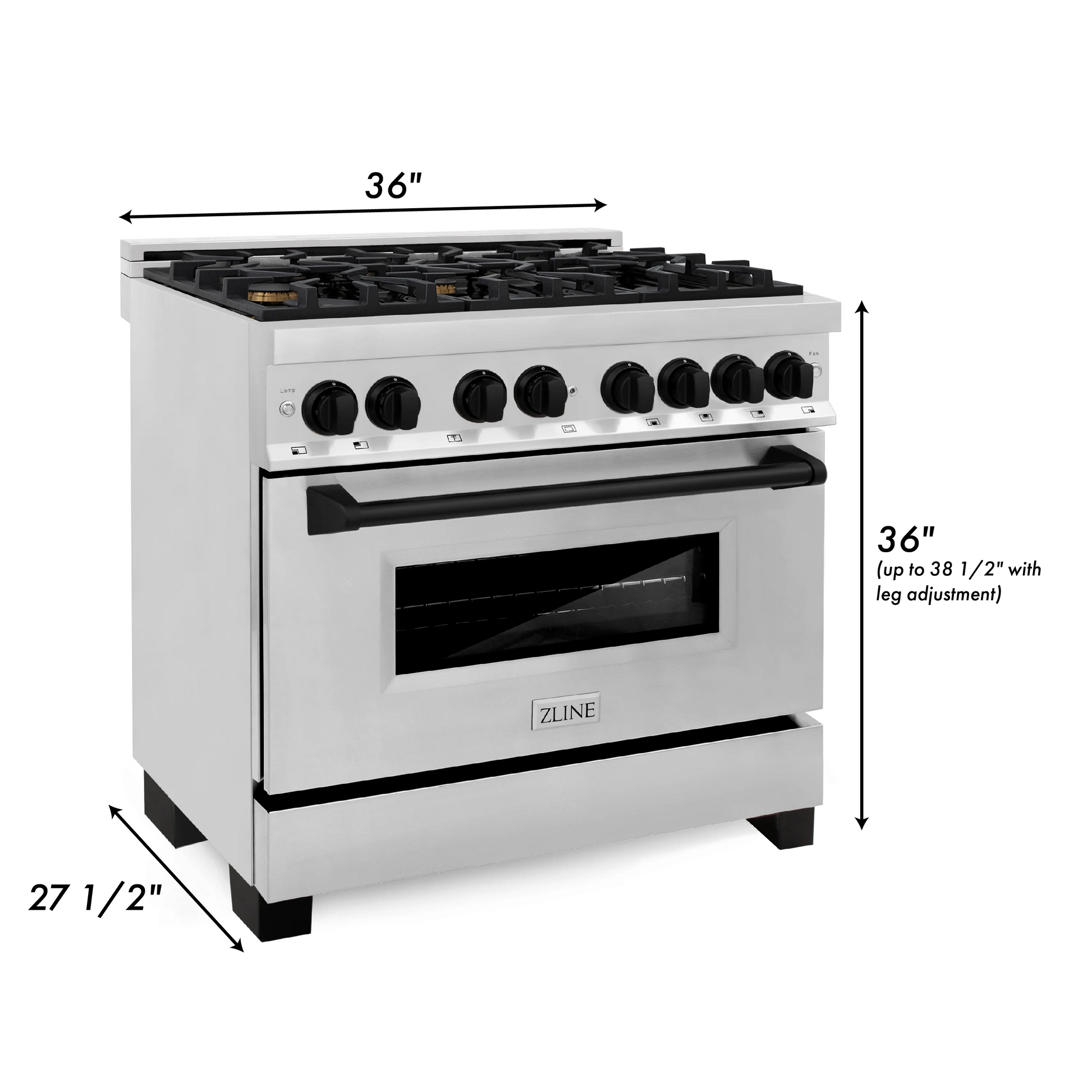 ZLINE Autograph Edition 36" Stainless Steel 6 Burner Dual Fuel Range With Matte Black Accents and 4.6 cu. ft. Electric Oven