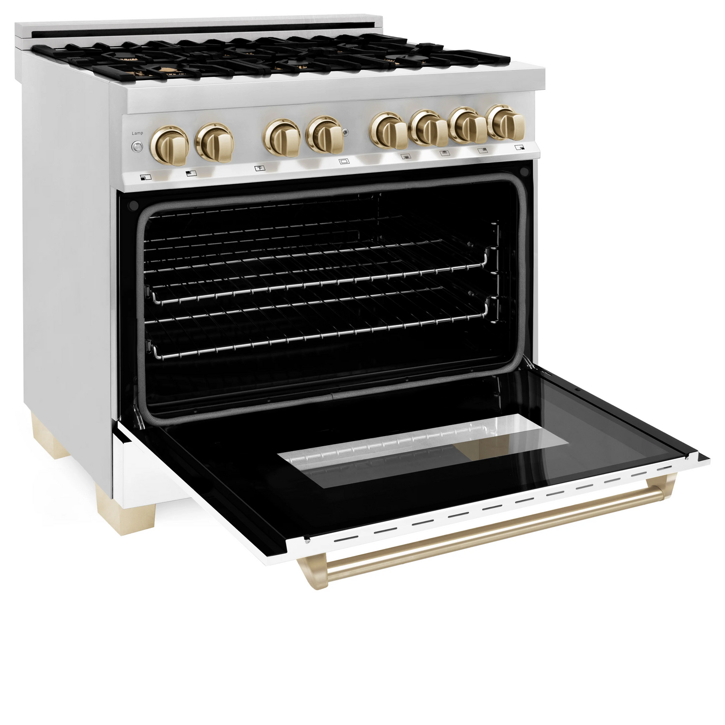 ZLINE Autograph Edition 36" Stainless Steel 6 Burner Dual Fuel Range With White Matte Door, Gold Accents and 4.6 cu. ft. Electric Oven