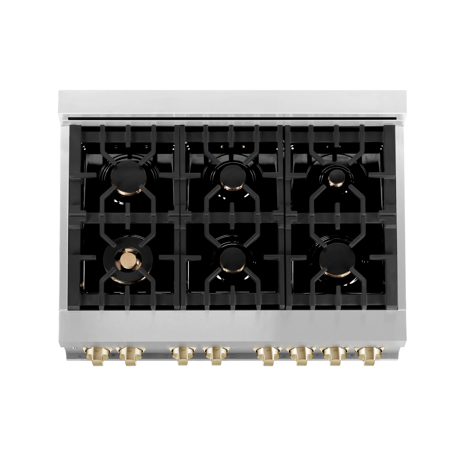 ZLINE Autograph Edition 36" Stainless Steel 6 Burner Dual Fuel Range With White Matte Door, Gold Accents and 4.6 cu. ft. Electric Oven