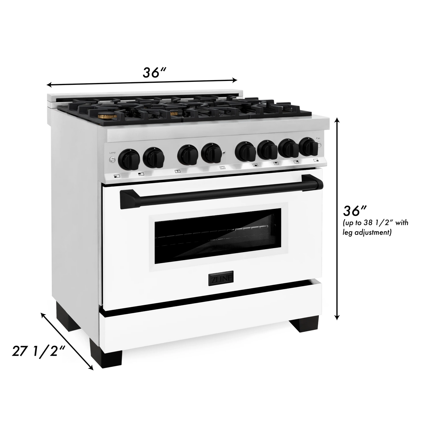 ZLINE Autograph Edition 36" Stainless Steel 6 Burner Dual Fuel Range With White Matte Door, Matte Black Accents and 4.6 cu. ft. Electric Oven