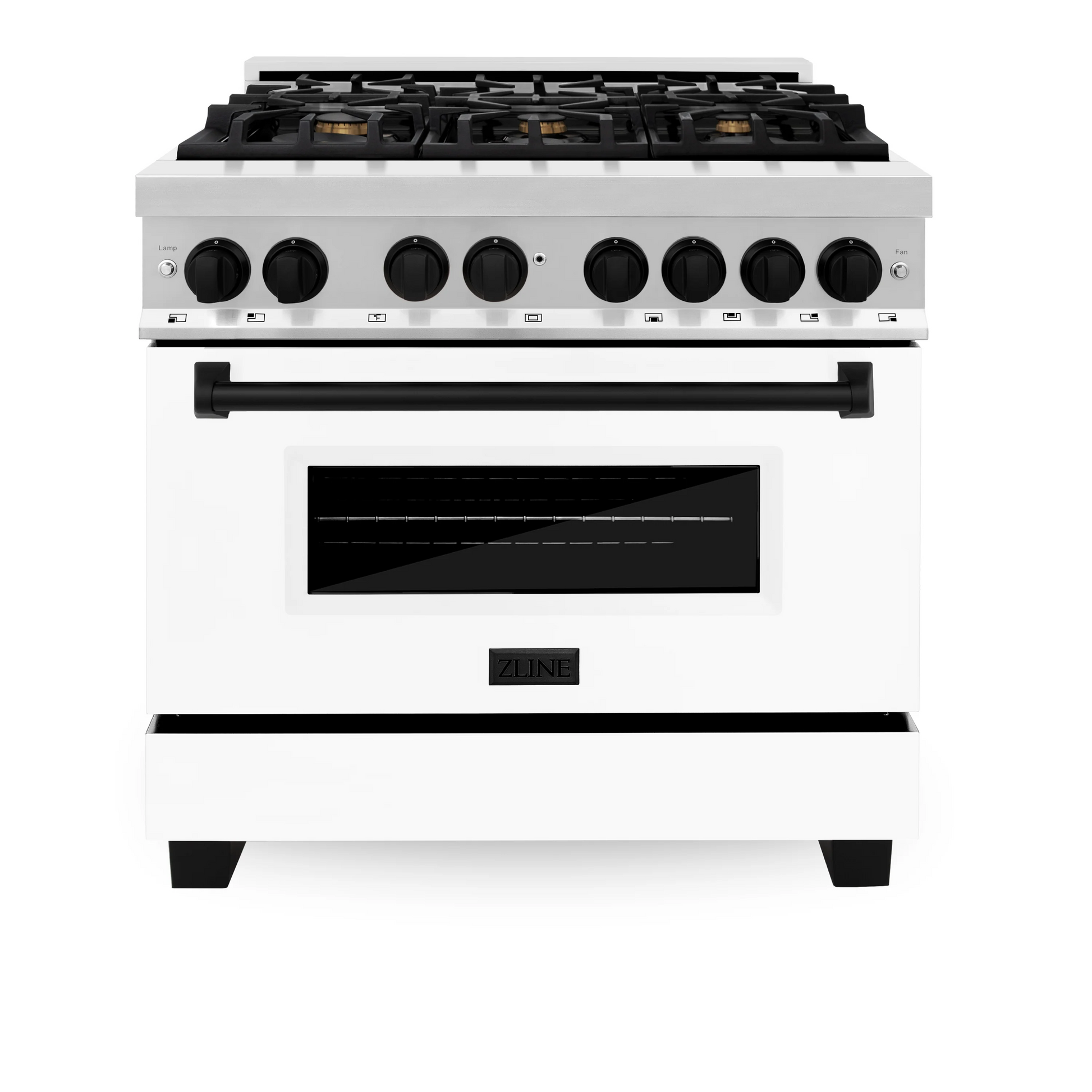 ZLINE Autograph Edition 36" Stainless Steel 6 Burner Dual Fuel Range With White Matte Door, Matte Black Accents and 4.6 cu. ft. Electric Oven