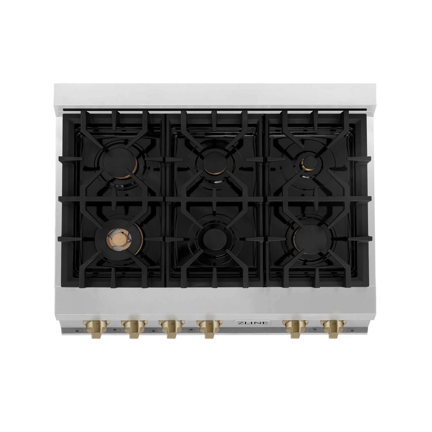 ZLINE Autograph Edition 36" Stainless Steel and Champagne Bronze Accents Porcelain 6 Burner Rangetop