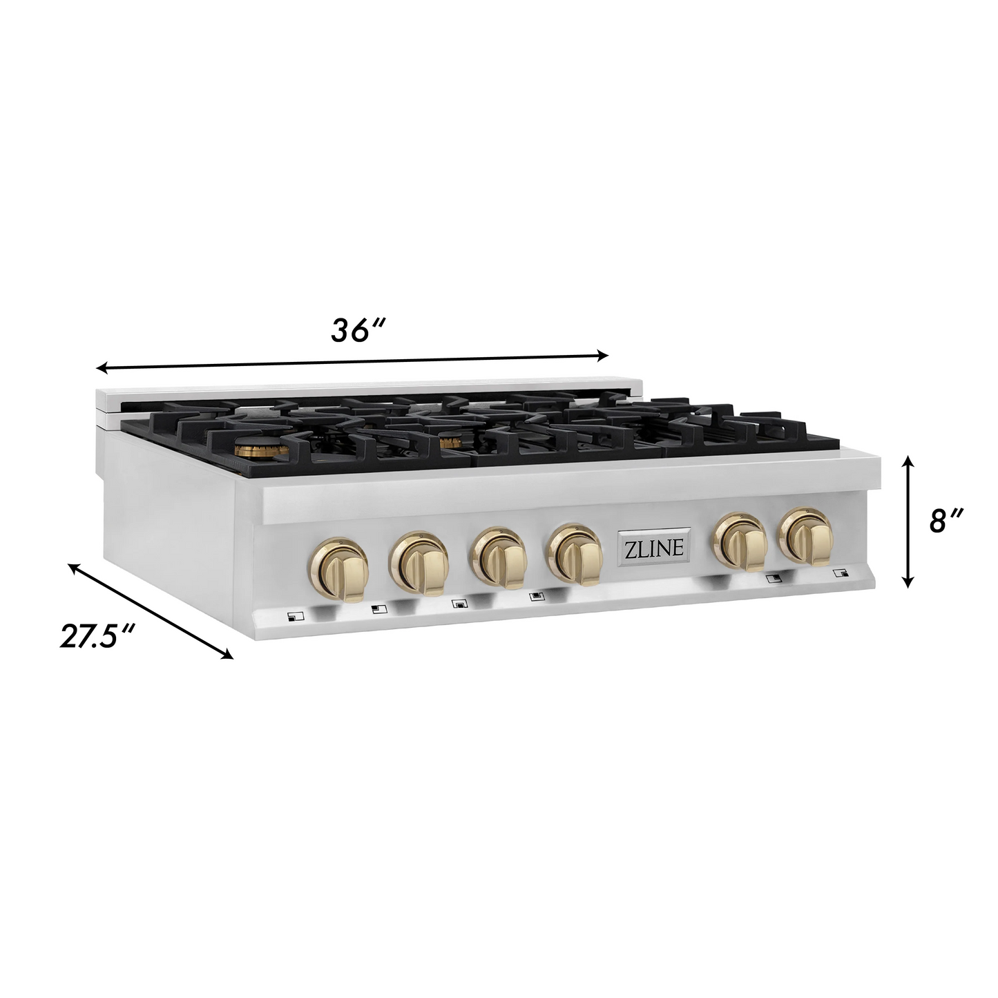 ZLINE Autograph Edition 36" Stainless Steel and Gold Accents Porcelain 6 Burner Rangetop