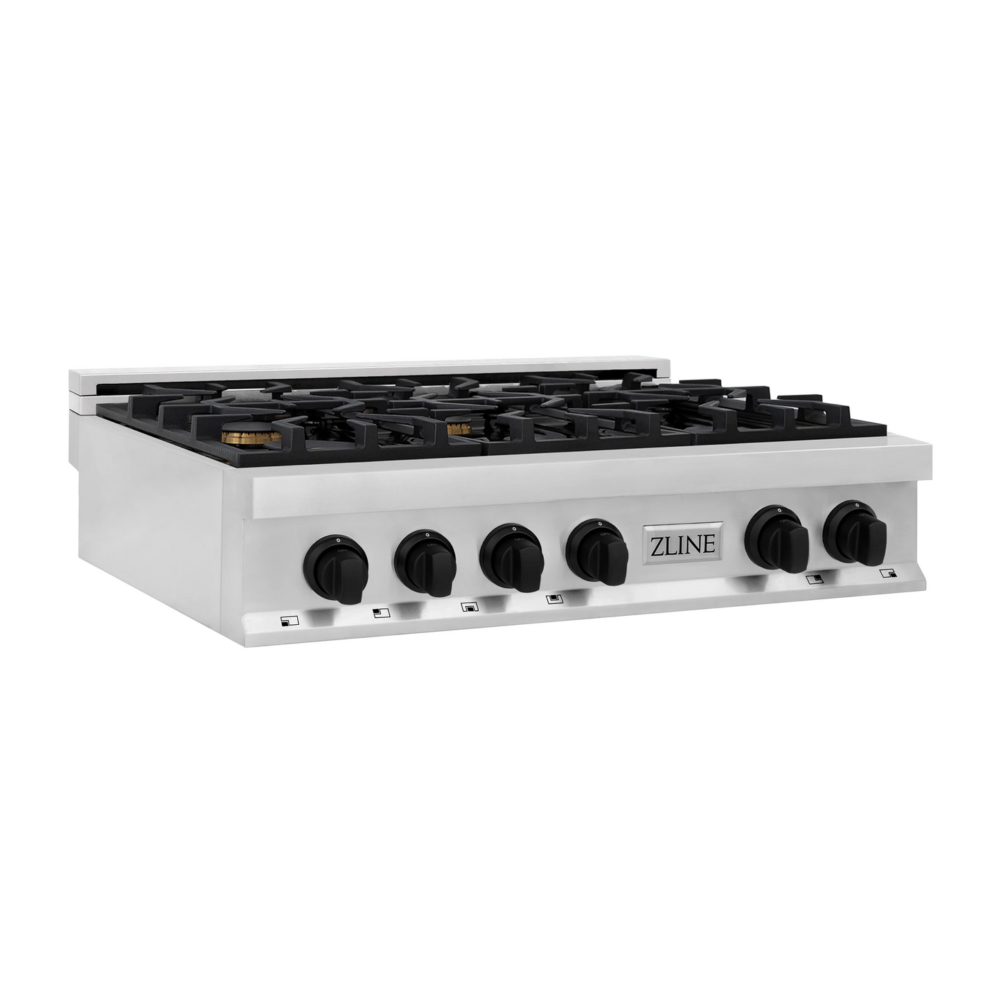 ZLINE Autograph Edition 36" Stainless Steel and Matte Black Accents Porcelain 6 Burner Rangetop