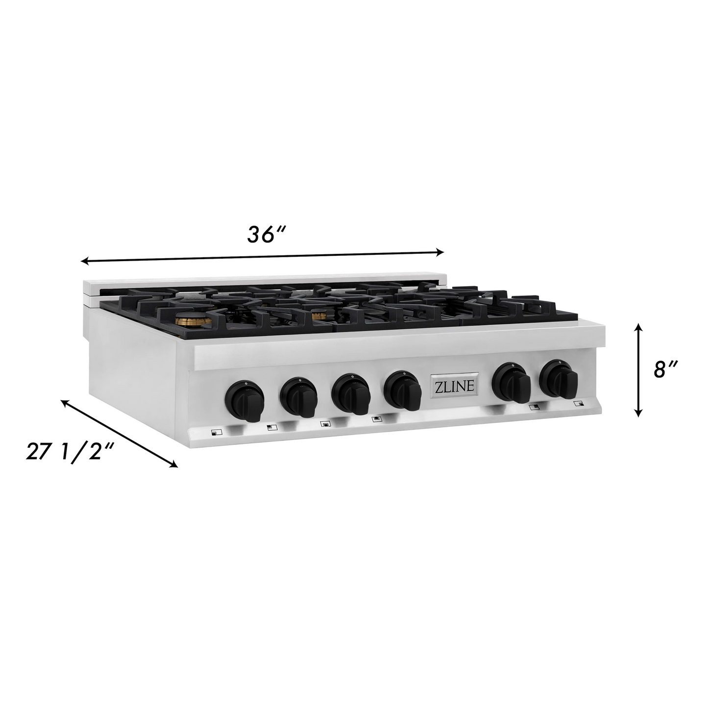 ZLINE Autograph Edition 36" Stainless Steel and Matte Black Accents Porcelain 6 Burner Rangetop