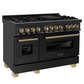 ZLINE Autograph Edition 48" Black Stainless Steel 7 Burner Dual Fuel Range With Champagne Bronze Accents and 6.0 cu. ft. Electric Oven