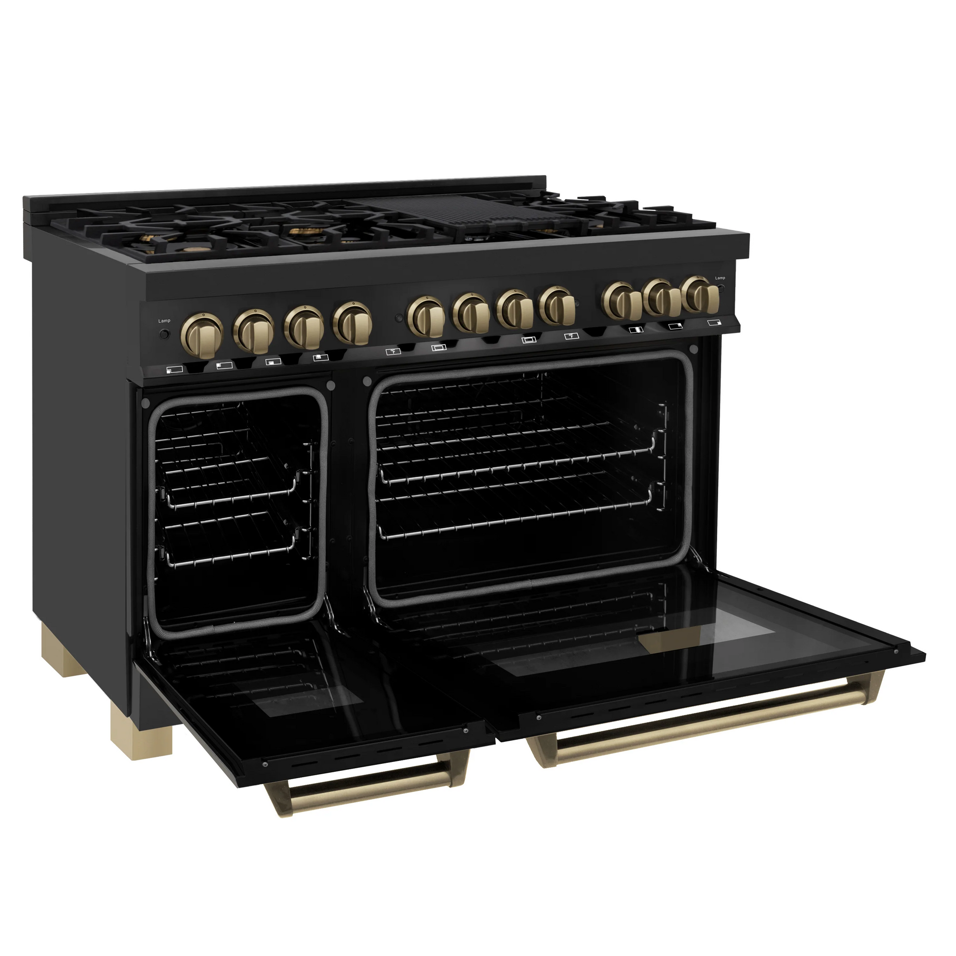 ZLINE Autograph Edition 48" Black Stainless Steel 7 Burner Dual Fuel Range With Champagne Bronze Accents and 6.0 cu. ft. Electric Oven