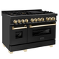 ZLINE Autograph Edition 48" Black Stainless Steel Dual Fuel Range 7 Burner With Gold Accents and 6.0 cu. ft. Electric Oven
