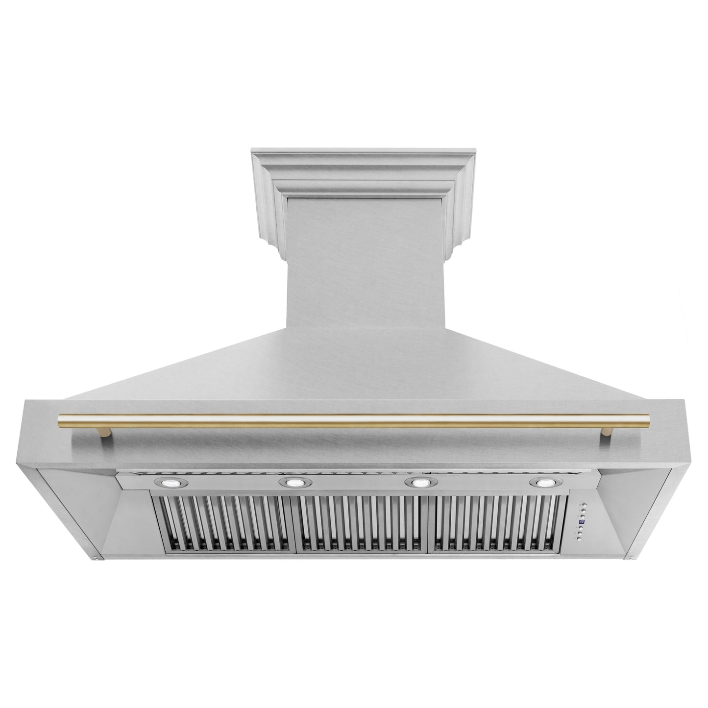 ZLINE Autograph Edition 48" DuraSnow Stainless Steel 4-speed 700 CFM Range Hood With LED Lighting and Gold Handle