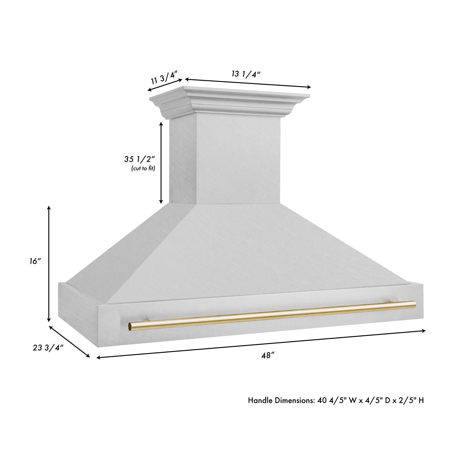 ZLINE Autograph Edition 48" DuraSnow Stainless Steel 4-speed 700 CFM Range Hood With LED Lighting and Gold Handle