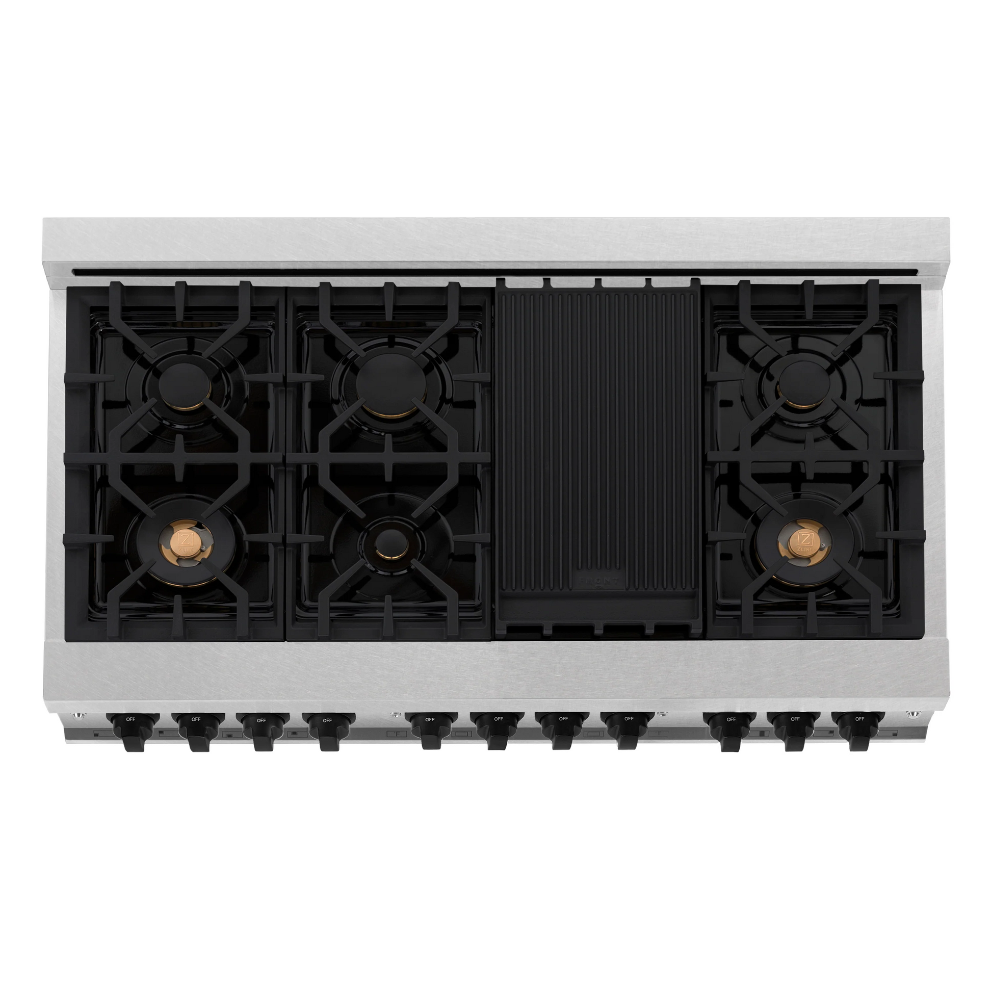 ZLINE Autograph Edition 48" DuraSnow Stainless Steel 7 Burner Dual Fuel Range With Matte Black Accents and 6.0 cu. ft. Electric Oven