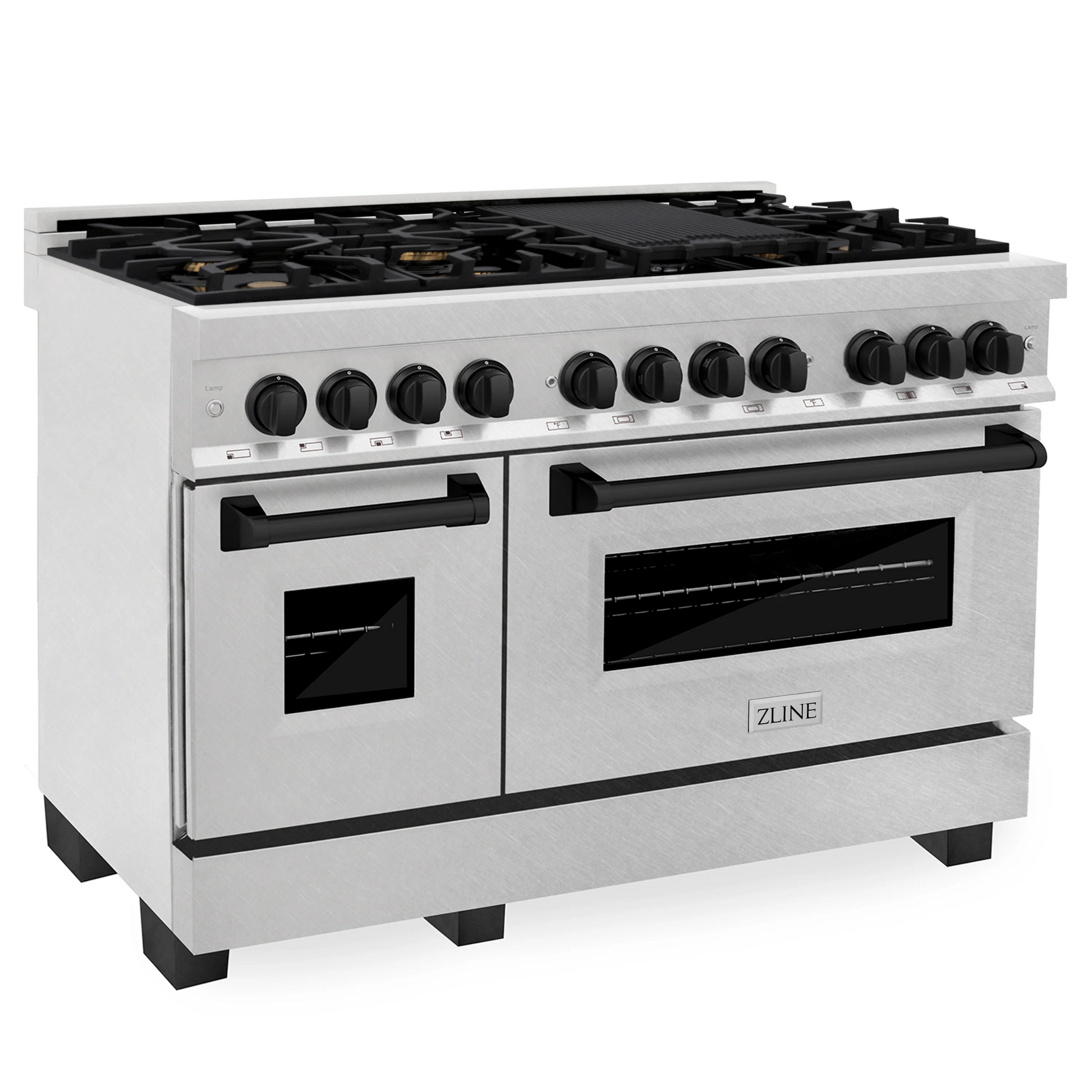 ZLINE Autograph Edition 48" DuraSnow Stainless Steel 7 Burner Dual Fuel Range With Matte Black Accents and 6.0 cu. ft. Electric Oven