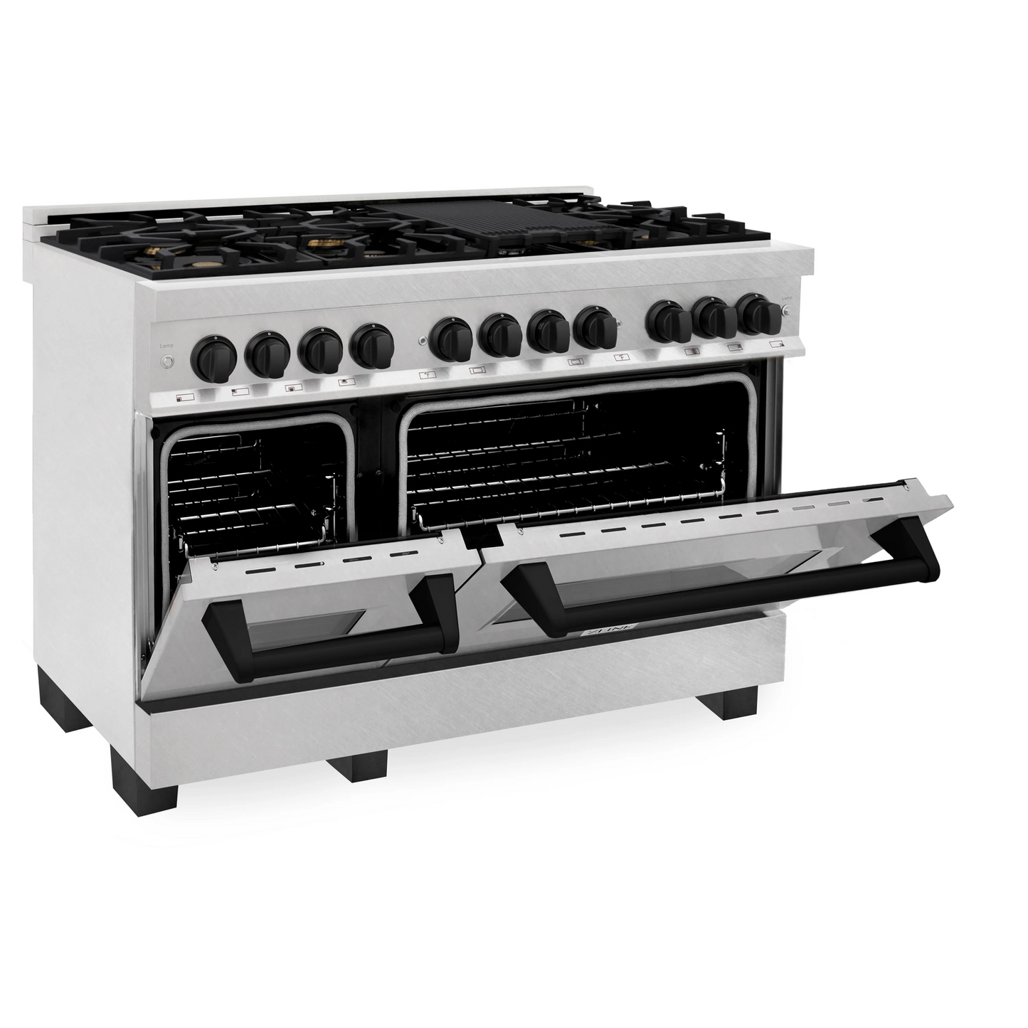 ZLINE Autograph Edition 48" DuraSnow Stainless Steel 7 Burner Dual Fuel Range With Matte Black Accents and 6.0 cu. ft. Electric Oven