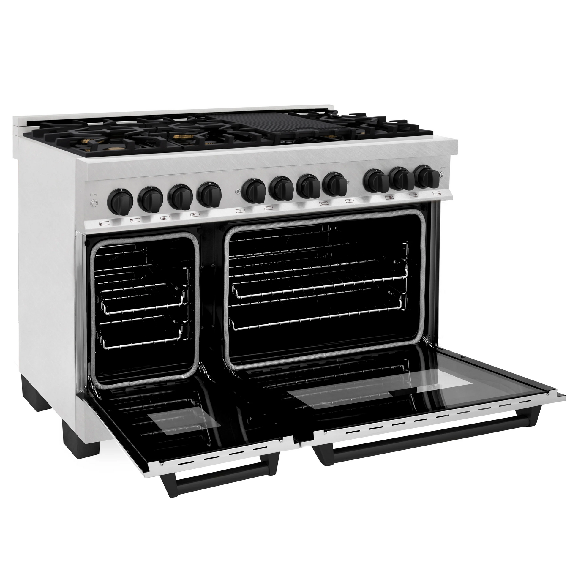 ZLINE Autograph Edition 48" DuraSnow Stainless Steel 7 Burner Dual Fuel Range With Matte Black Accents and 6.0 cu. ft. Electric Oven