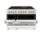 ZLINE Autograph Edition 48" DuraSnow Stainless Steel 7 Burner Dual Fuel Range With White Matte Door, Gold Accents and 6.0 cu. ft. Electric Oven