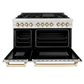 ZLINE Autograph Edition 48" DuraSnow Stainless Steel 7 Burner Dual Fuel Range With White Matte Door, Gold Accents and 6.0 cu. ft. Electric Oven