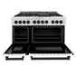ZLINE Autograph Edition 48" DuraSnow Stainless Steel 7 Burner Dual Fuel Range With White Matte Door, Matte Black Accents and 6.0 cu. ft. Electric Oven