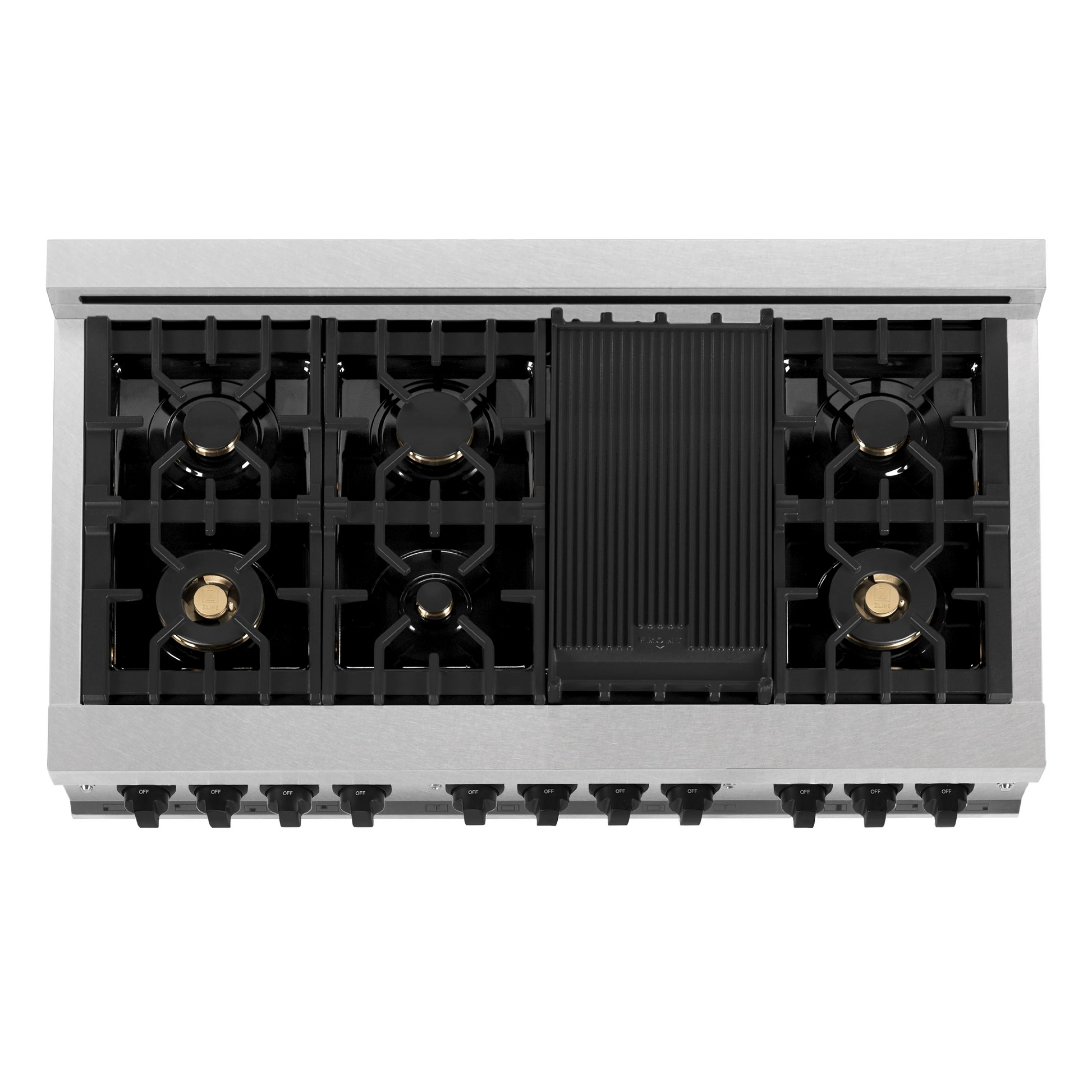 ZLINE Autograph Edition 48" DuraSnow Stainless Steel 7 Burner Dual Fuel Range With White Matte Door, Matte Black Accents and 6.0 cu. ft. Electric Oven