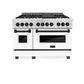 ZLINE Autograph Edition 48" DuraSnow Stainless Steel 7 Burner Dual Fuel Range With White Matte Door, Matte Black Accents and 6.0 cu. ft. Electric Oven