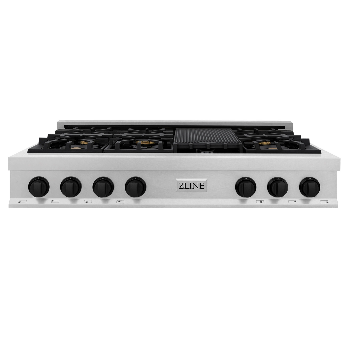 ZLINE Autograph Edition 48" DuraSnow Stainless Steel and Gold Accents Porcelain 7 Burner Rangetop